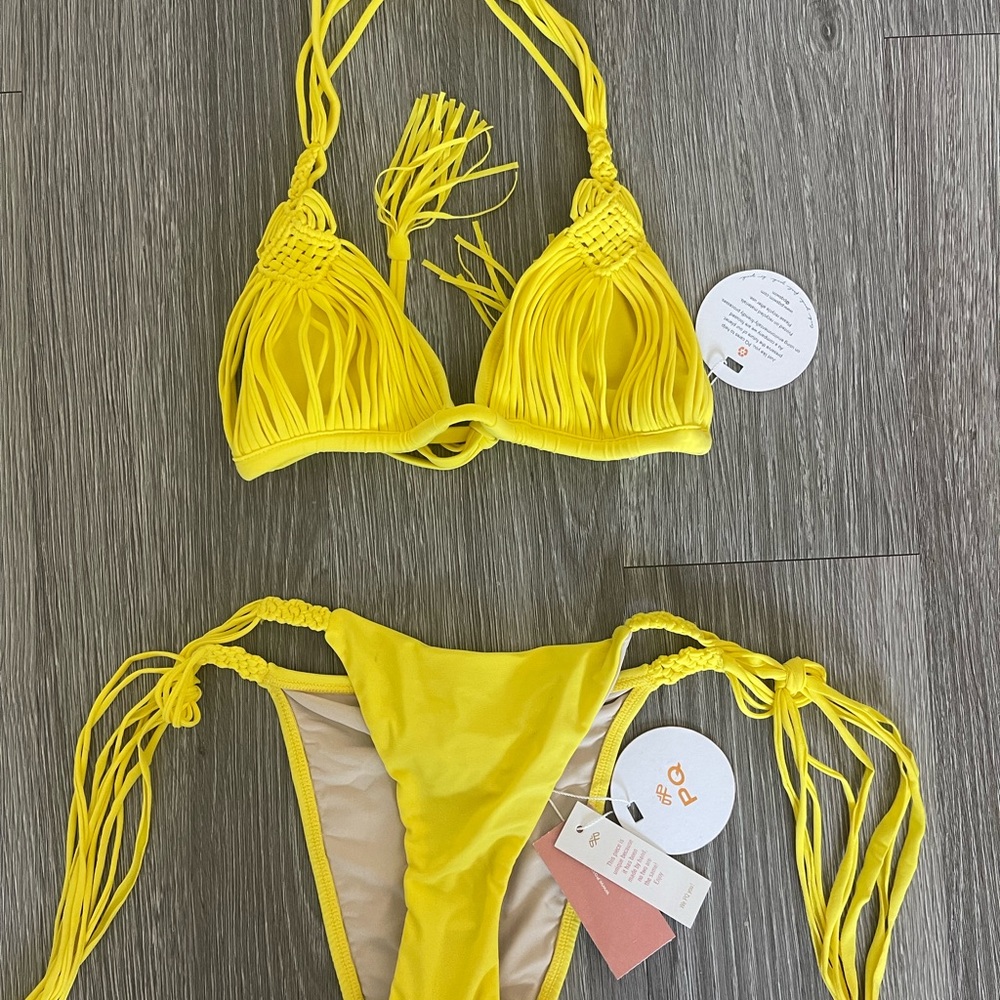 PQ Swim Yellow Fringe Triangle Bikini